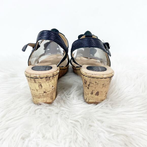 BOC Born Concepts 7 Women's Black Leather Floral Wedge Heel Ankle Strap Sandal - Picture 6 of 14